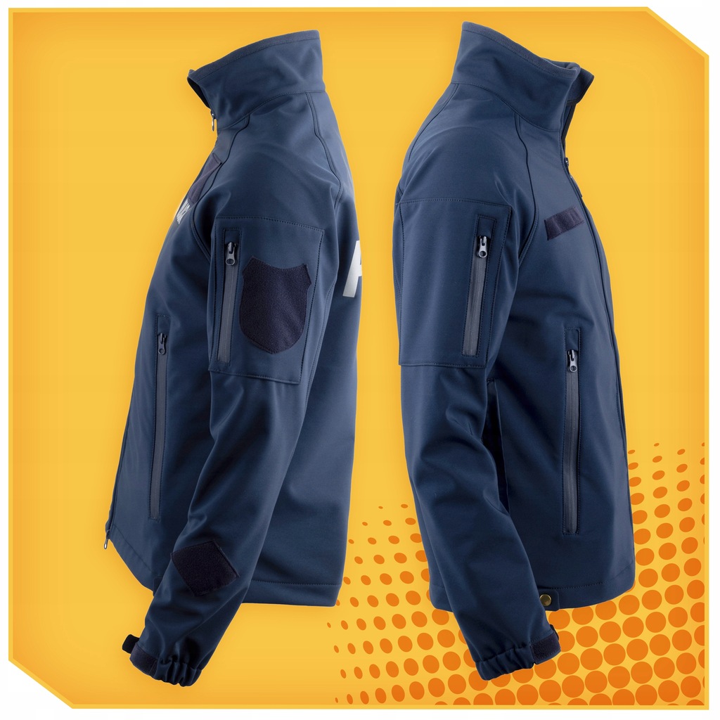 Softshell Policja Kurtka Ochronna Wodoodporna z Rzepami i Zamkami XL Długość do bioder